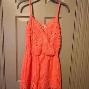Coral Lace Spaghetti Strap Romper
